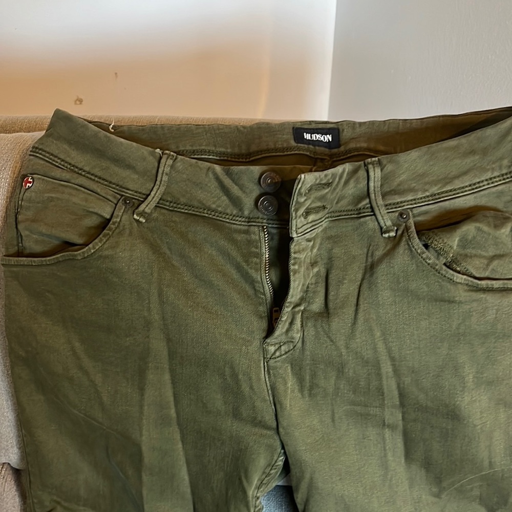Olive green, very stretchy Hudson jeans. Size 31